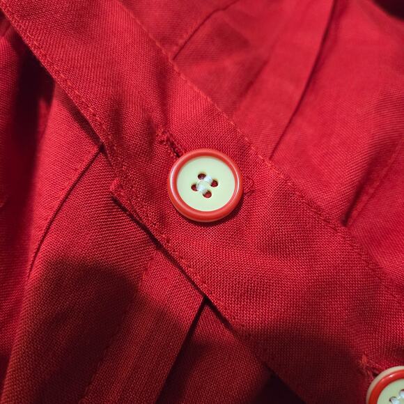 Vintage Sailor Collar Maxi Dress Red Nautical Rayon Column Pleated Retro Medium - Picture 8 of 14